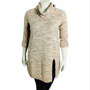 Pure Jill Cowl Neck Tunic ¾ Sleeve Long Sweater Tunic Size S Heather Peach Chunk